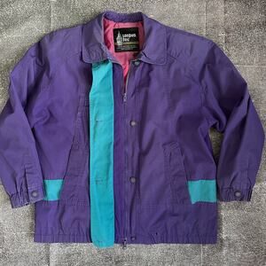 Mens Vintage 90's London Fog Purple Teal Blue Color Block Zip Bomber Jacket Sz M